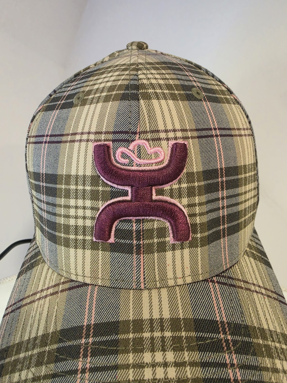 Hooey Women's Flexfit Plaid Baseball Cap with Plum Embroidered Logo Size L-XL